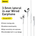 Baseus Encok H17 lateral Wired in-ear 3.5mm Earphone White- NGCR020002- 1 Year Warranty - Image 2